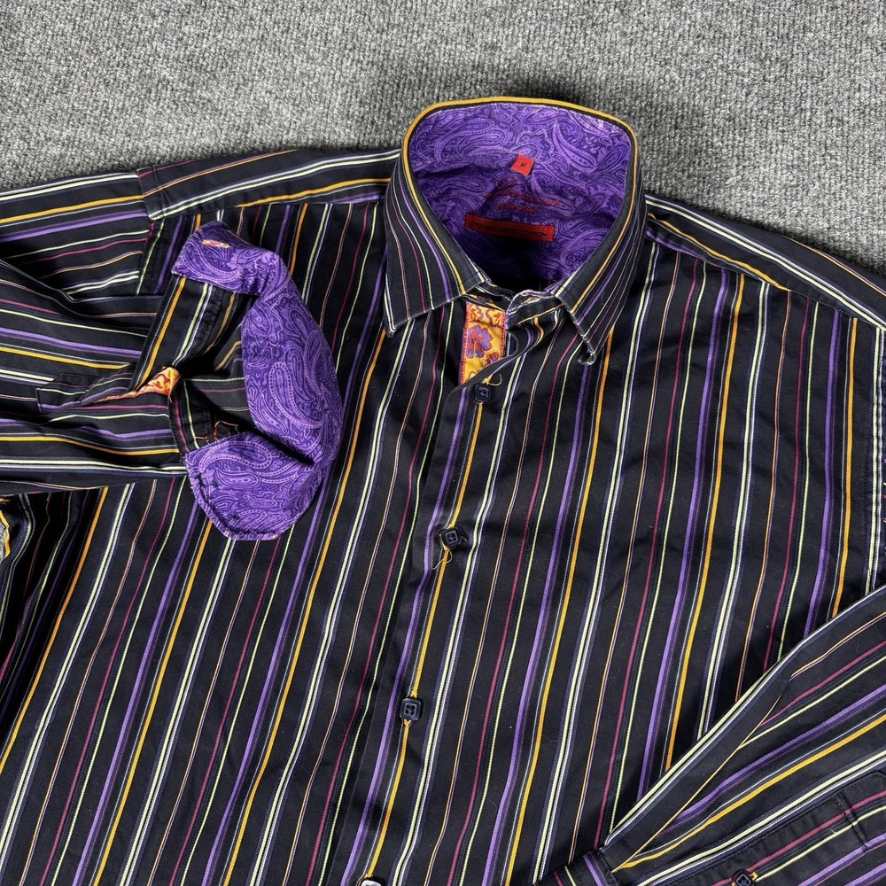 Luchiano Visconti‎ Casual Button-Down Shirt Men's M Striped 100% Cotton Paisley